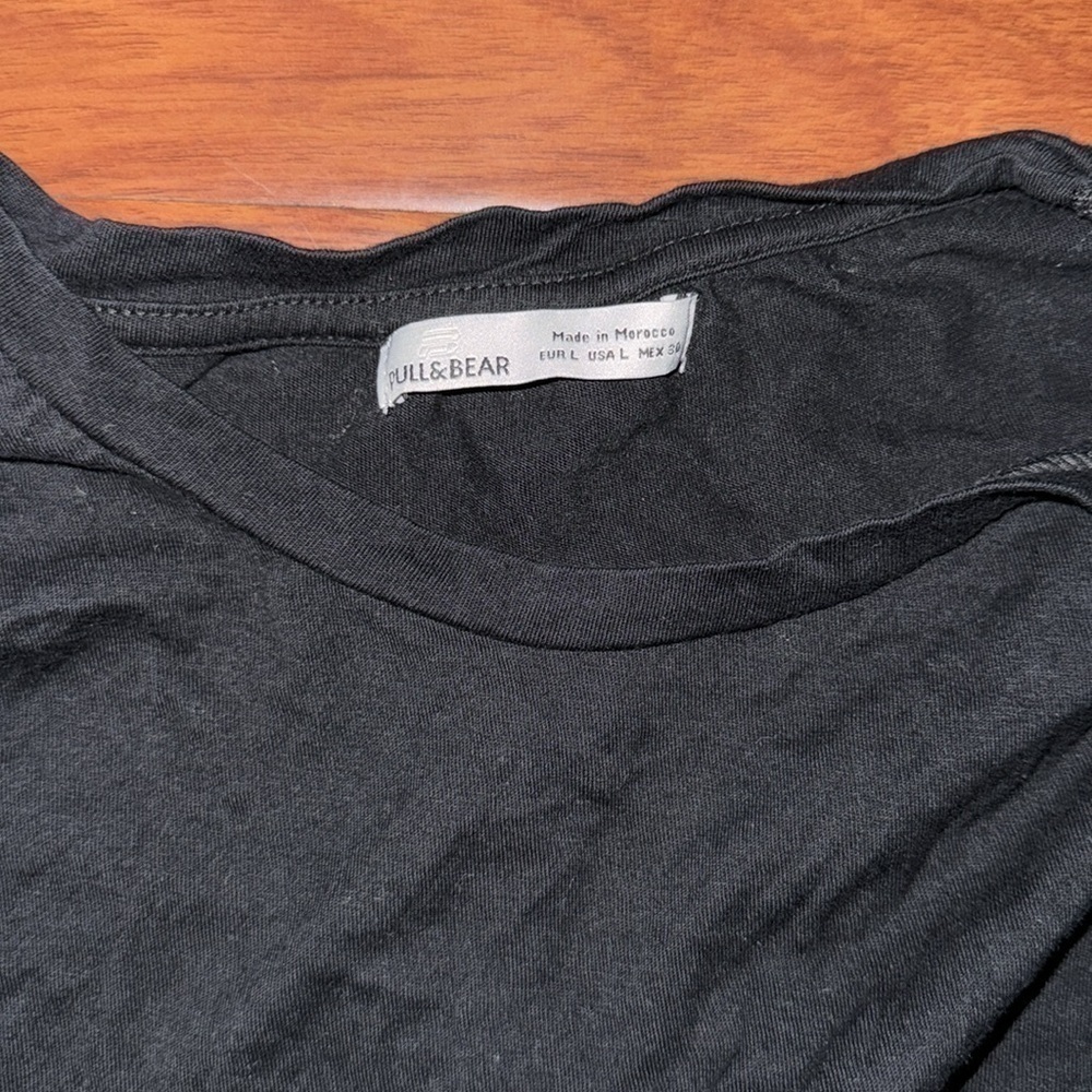 ASOS pull&bear black muscle drop volume shoulder tee t-shirt women L - Picture 6 of 8